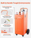 VEVOR 35 Gallon Fuel Gas Caddy, Carbon Steel, Portable Fuel Transfer Storage Tank with Manual Pump & 4 Wheels, Gasoline Diesel Can Container, for Cars, Lawn Mowers, ATVs, Boats, Motorcycles, Orange