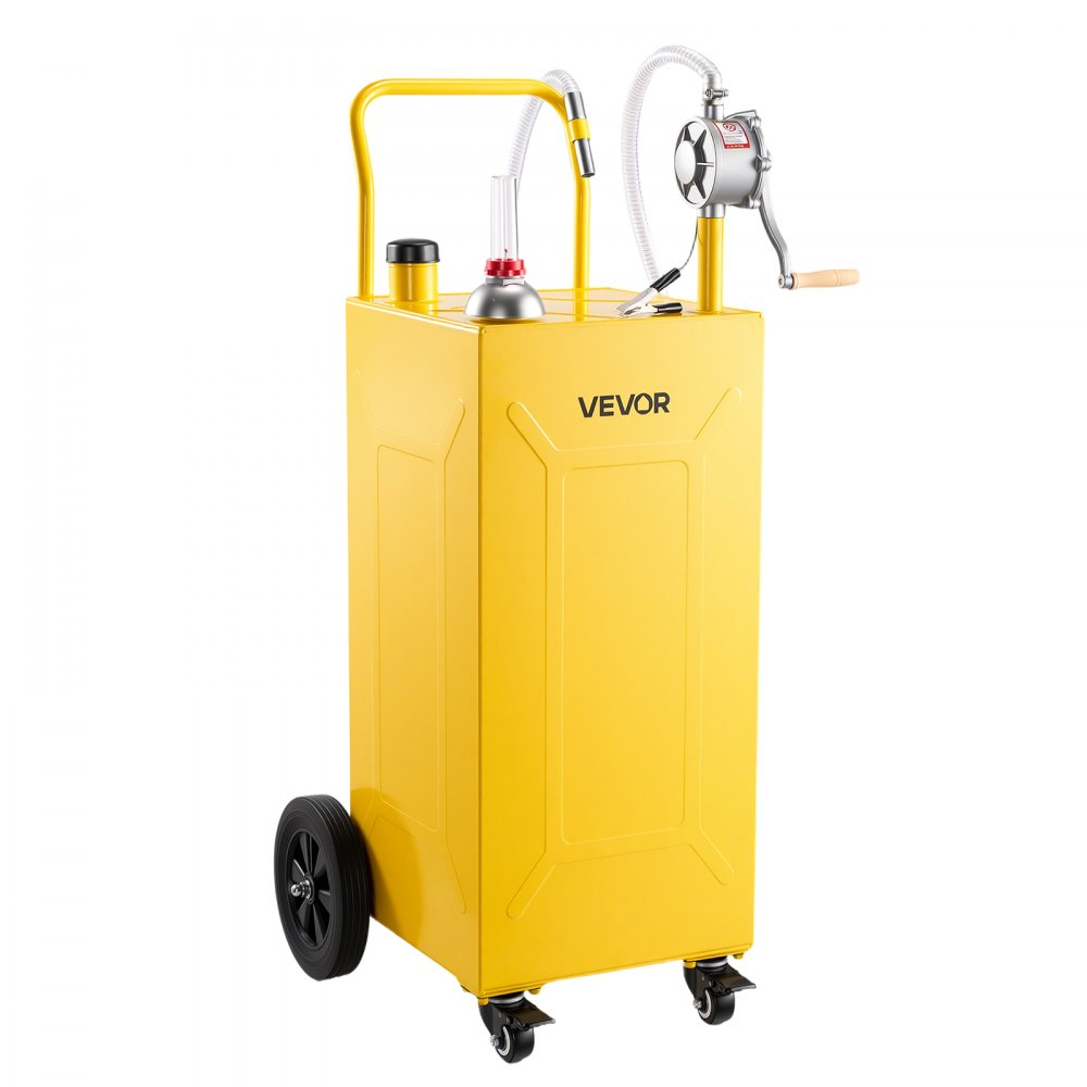 VEVOR 35 Gallon Fuel Gas Caddy, Carbon Steel, Portable Fuel Transfer Storage Tank with Manual Pump & 4 Wheels, Gasoline Diesel Can Container, for Cars, Lawn Mowers, ATVs, Boats, Motorcycles, Yellow