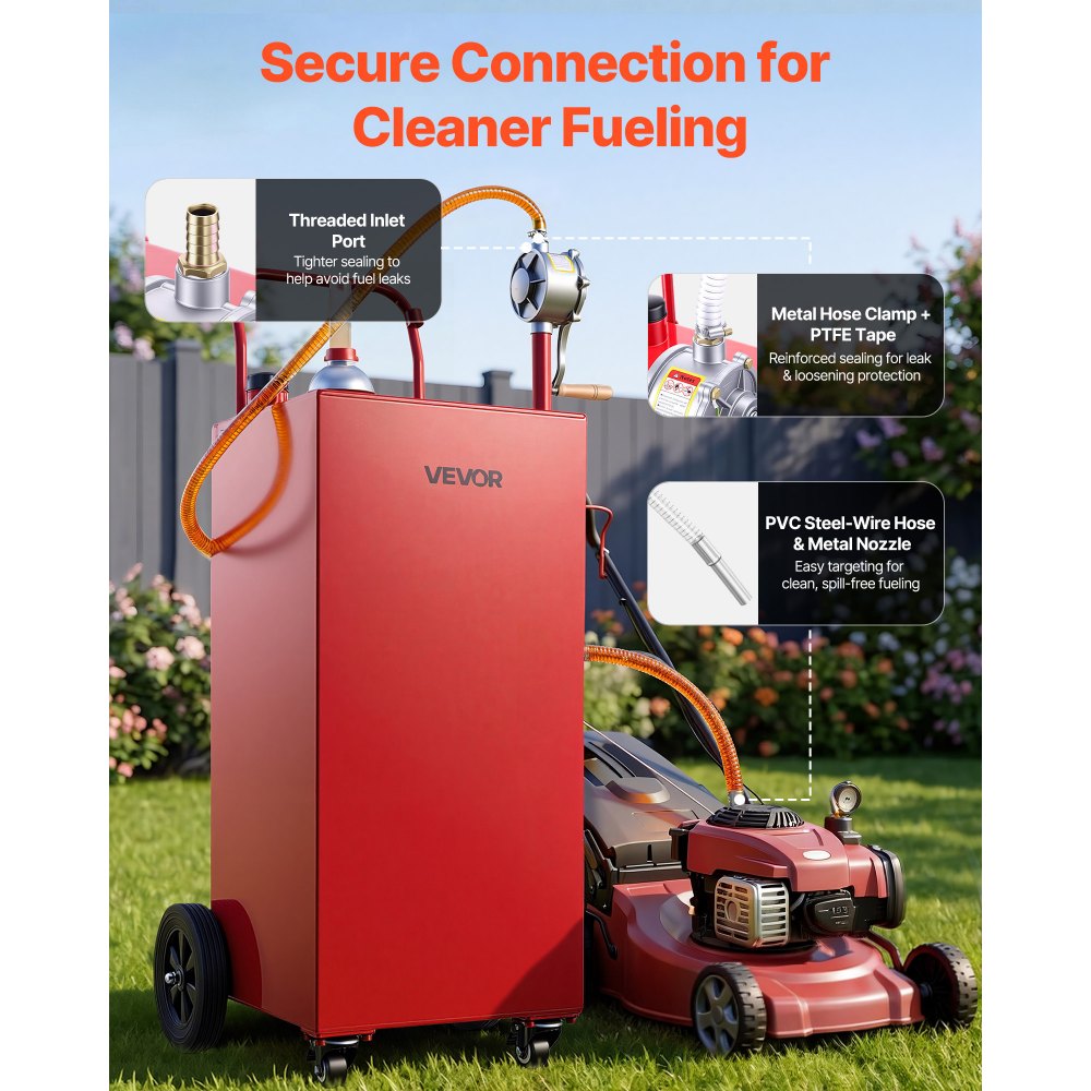 VEVOR 50 Gallon Fuel Gas Caddy, Carbon Steel, Portable Fuel Transfer Storage Tank with Manual Pump and 4 Wheels, Gasoline Diesel Can Container, for Cars, Lawn Mowers, ATVs, Boats, Motorcycles, Red