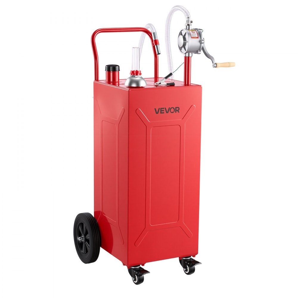 VEVOR 30 Gallon Fuel Gas Caddy, Carbon Steel, Portable Fuel Transfer Storage Tank with Manual Pump and 4 Wheels, Gasoline Diesel Can Container, for Cars, Lawn Mowers, ATVs, Boats, Motorcycles, Red