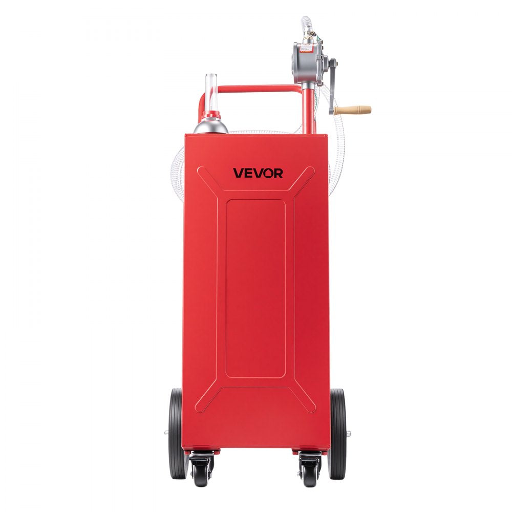 VEVOR 30 Gallon Fuel Gas Caddy, Carbon Steel, Portable Fuel Transfer Storage Tank with Manual Pump and 4 Wheels, Gasoline Diesel Can Container, for Cars, Lawn Mowers, ATVs, Boats, Motorcycles, Red