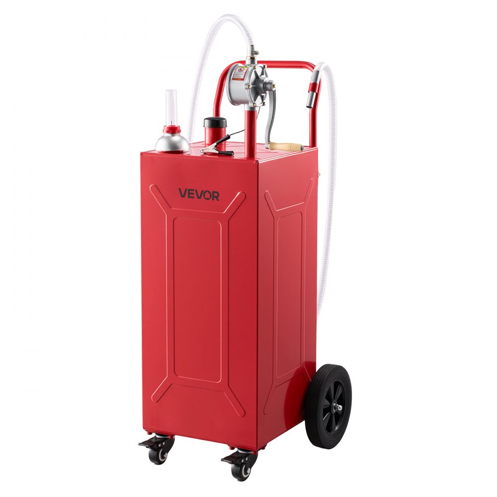 VEVOR 30 Gallon Fuel Gas Caddy, Carbon Steel, Portable Fuel Transfer Storage Tank with Manual Pump and 4 Wheels, Gasoline Diesel Can Container, for Cars, Lawn Mowers, ATVs, Boats, Motorcycles, Red