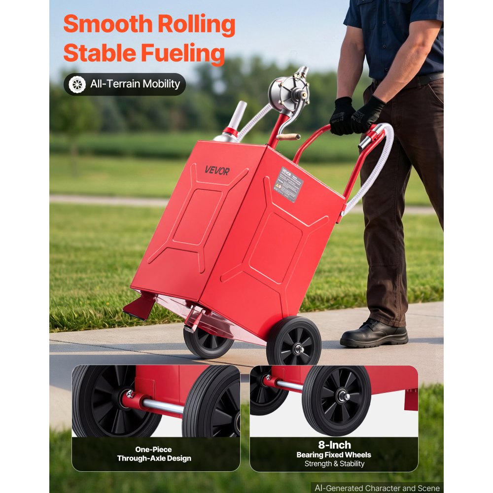 VEVOR 20 Gallon Fuel Gas Caddy, Carbon Steel, Portable Fuel Transfer Storage Tank with Manual Pump & Rolling Wheels, Gasoline Diesel Can Container, for Cars, Lawn Mowers, ATVs, Boats, Motorcycles, Red