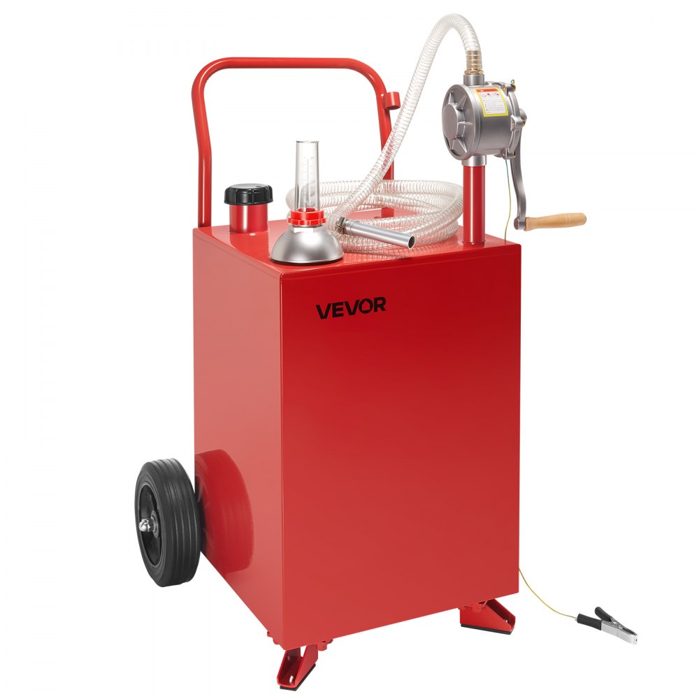 VEVOR 20 Gallon Fuel Caddy, Gasoline & Diesel Fuel Tank with Manual Transfer Pump, Portable Fuel Storage Tank with 2 Wheels & 10 ft Hose, Gas Caddy for Cars, Lawn Mowers, ATVs, Boats, More, Red