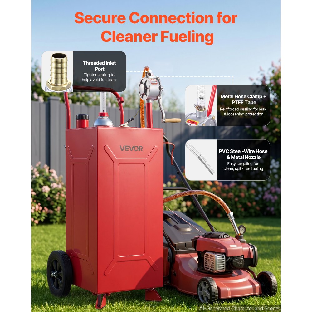 VEVOR 30 Gallon Fuel Gas Caddy, Carbon Steel, Portable Fuel Transfer Storage Tank with Manual Pump & 2 Wheels, Gasoline Diesel Can Container, for Cars, Lawn Mowers, ATVs, Boats, Motorcycles, Red