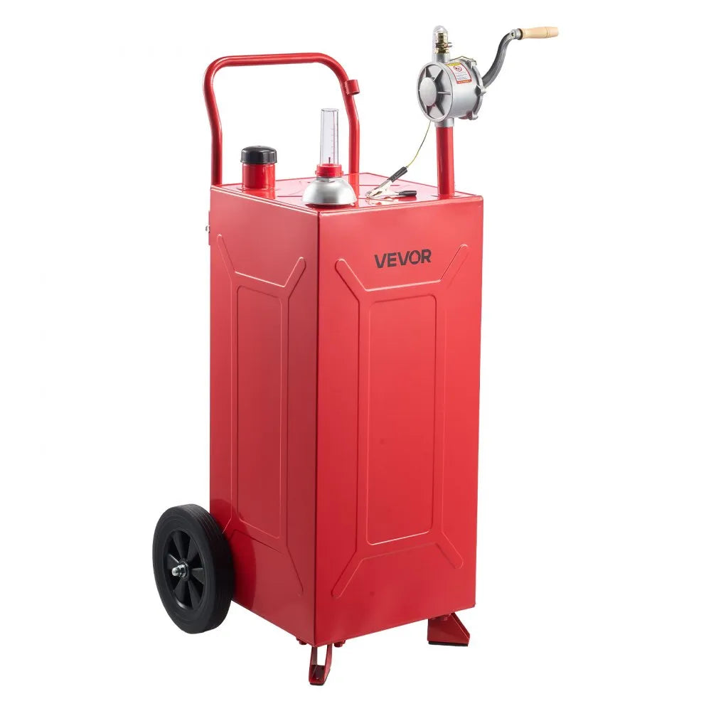 VEVOR 30 Gallon Fuel Gas Caddy, Carbon Steel, Portable Fuel Transfer Storage Tank with Manual Pump & 2 Wheels, Gasoline Diesel Can Container, for Cars, Lawn Mowers, ATVs, Boats, Motorcycles, Red
