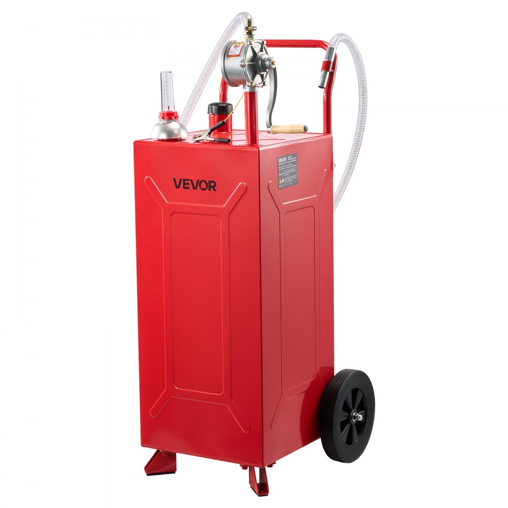 VEVOR 30 Gallon Fuel Gas Caddy, Carbon Steel, Portable Fuel Transfer Storage Tank with Manual Pump & 2 Wheels, Gasoline Diesel Can Container, for Cars, Lawn Mowers, ATVs, Boats, Motorcycles, Red