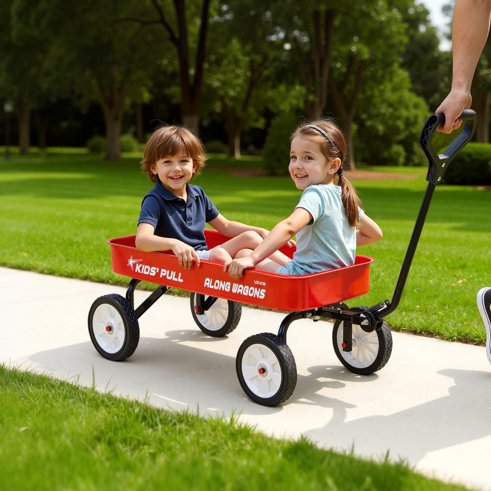 VEVOR Pull-Along Wagon for Kids, 39 inch Toddler Wagons, Supports up to 176 lbs, All-Terrain Wagons with Handle, Utility Wagon Cart Birthday Present for Kids Gardening Beach Camping, Red