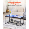 VEVOR Coffee Table, Modern Tempered Glass Coffee Table with Lighting, 2 Tiers Rectangle Glass Center Desk with Open Storage, Minimalist Metal Accent End Desk for Living Room, Office, Easy Assembly