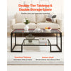 VEVOR Coffee Table, Modern Tempered Glass Coffee Table with Lighting, 2 Tiers Rectangle Glass Center Desk with Open Storage, Minimalist Metal Accent End Desk for Living Room, Office, Easy Assembly
