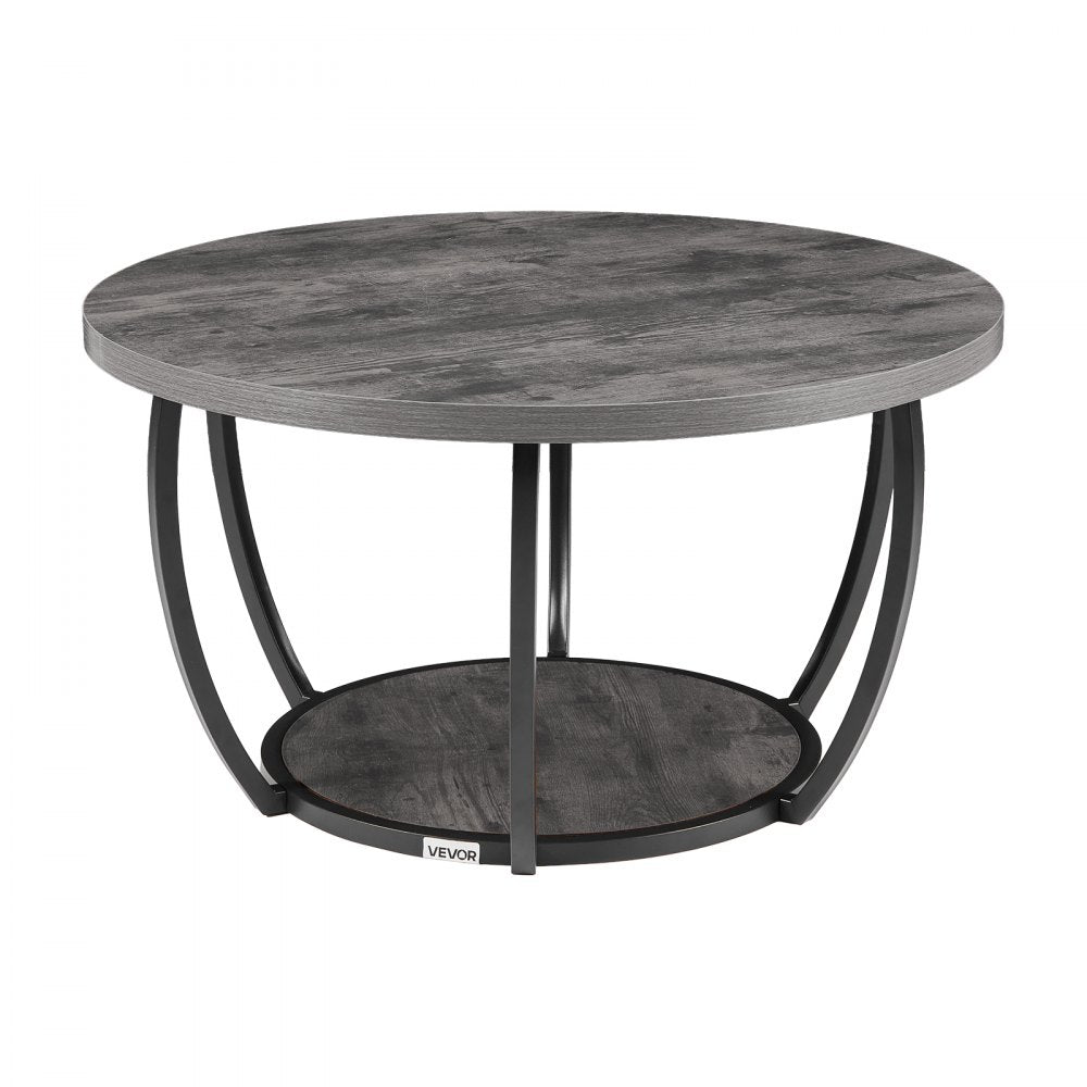 VEVOR Coffee Table, Modern Round Coffee Table, 2 Tiers Wooden Circle Center Desk with Open Storage, Minimalist Sturdy Metal Frame Accent End Desk for Living Room, Office, Easy Assembly, Grey