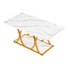 VEVOR Coffee Table, Modern Faux Marble Coffee Table, 2-Tier Rectangle Center Desk with Geometric Legs, Minimalist Sturdy Metal Frame Accent End Desk for Living Room, Office, Easy Assembly, White