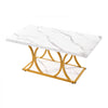VEVOR Coffee Table, Modern Faux Marble Coffee Table, 2-Tier Rectangle Center Desk with Geometric Legs, Minimalist Sturdy Metal Frame Accent End Desk for Living Room, Office, Easy Assembly, White