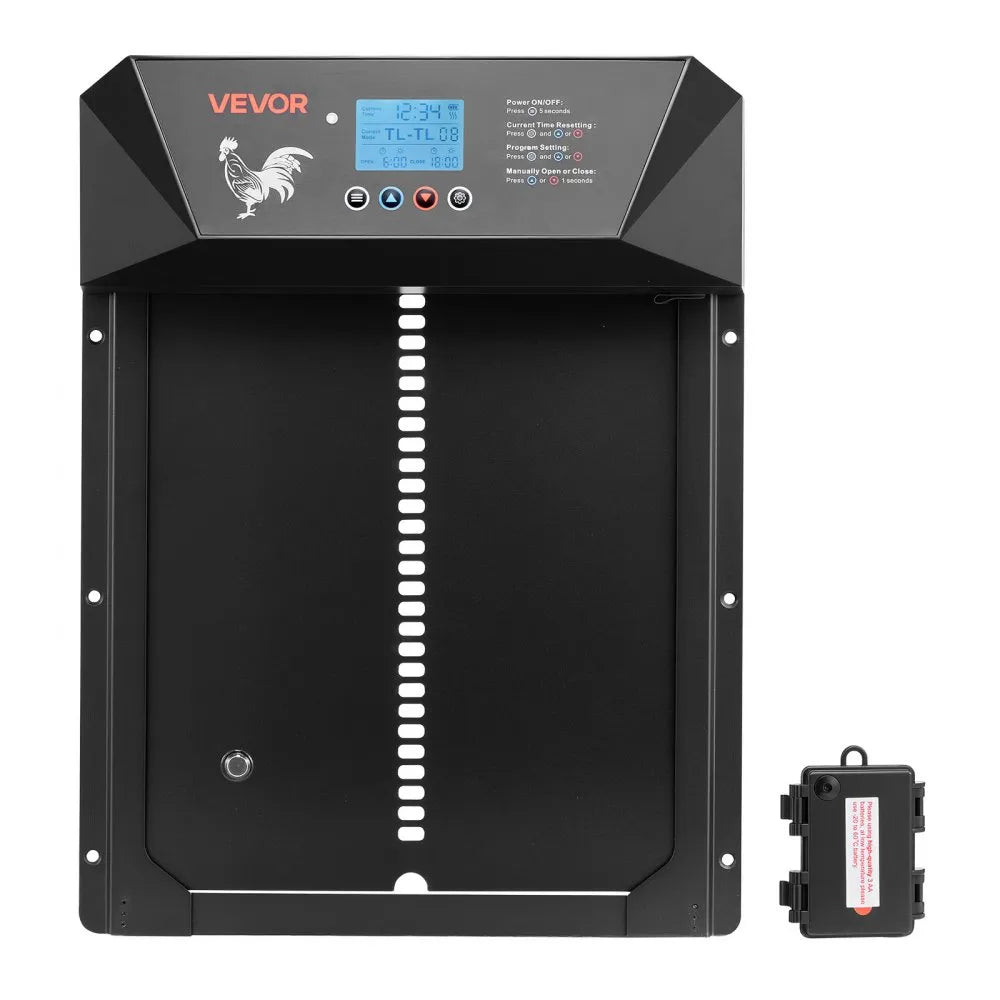VEVOR Automatic Chicken Coop Door, DC & Battery Powered Chicken Door with LCD Display, Light Sensor, Timer & Manual Setting, Anti-Pinch Security, Durable Aluminum Alloy, Chick Run Gate Opener for Farm