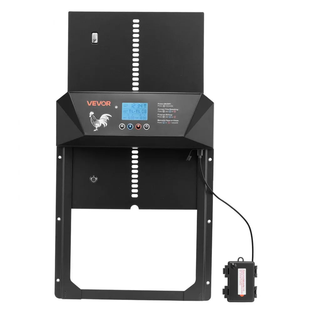 VEVOR Automatic Chicken Coop Door, DC & Battery Powered Chicken Door with LCD Display, Light Sensor, Timer & Manual Setting, Anti-Pinch Security, Durable Aluminum Alloy, Chick Run Gate Opener for Farm