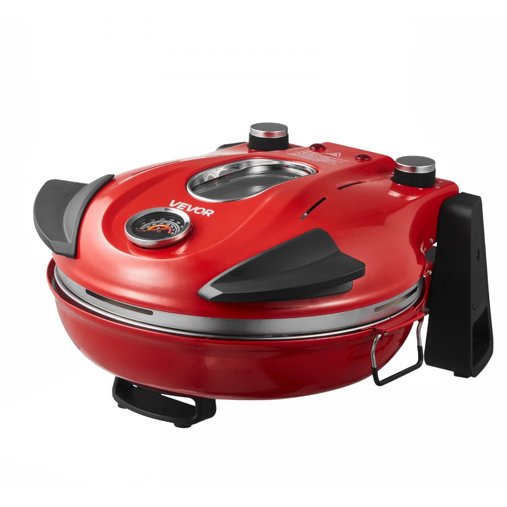 VEVOR Pizza Oven, 12 in Electric Pizza Maker, 1200W Electric Pizzas Cooker with Cordierite Stone, 5-Mode Temperature Control, Viewing Window for Precise Cooking, Heats up to 788 ˚F, for Home (Red)