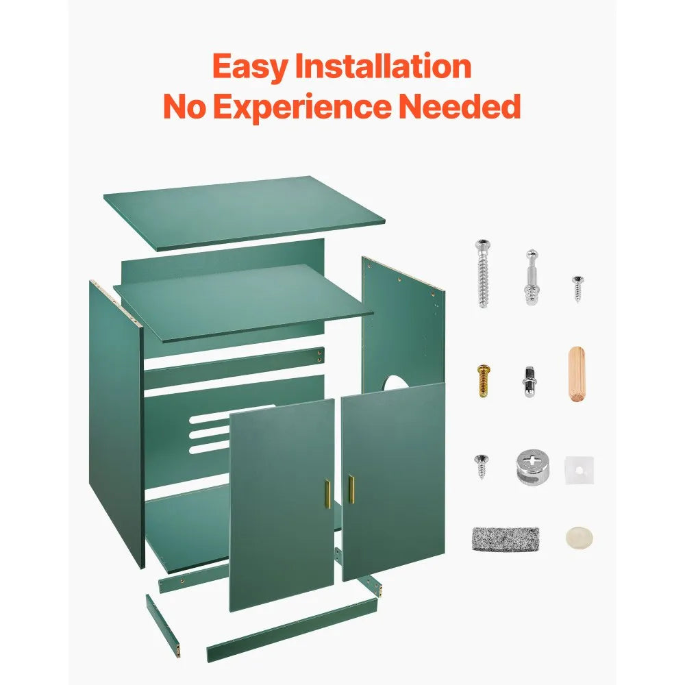VEVOR Cat Litter Box Enclosure, 31.5 in Hidden Litter Box Cabinet, Wooden Indoor Cat Washroom with Ventilated Holes, Double-Door Kitty Pet House Furniture, End Side Table Fit Most Litterboxes