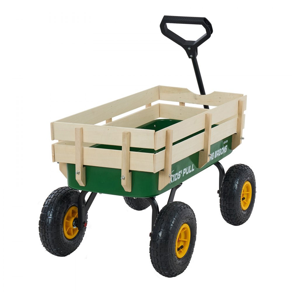 VEVOR Pull-Along Wagon for Kids, 39 inch Toddler Wagons with Wooden Panels & Handle, Supports up to 330 lbs, All-Terrain Utility Wagon Cart Birthday Present for Kids Gardening Beach, Green