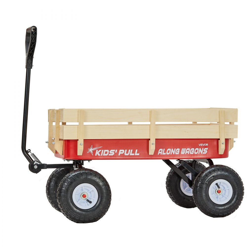 VEVOR Pull-Along Wagon for Kids, 39 inch Toddler Wagons with Wooden Panels & Handle, Supports up to 330 lbs, All-Terrain Utility Wagon Cart Birthday Present for Kids Gardening Beach, Red