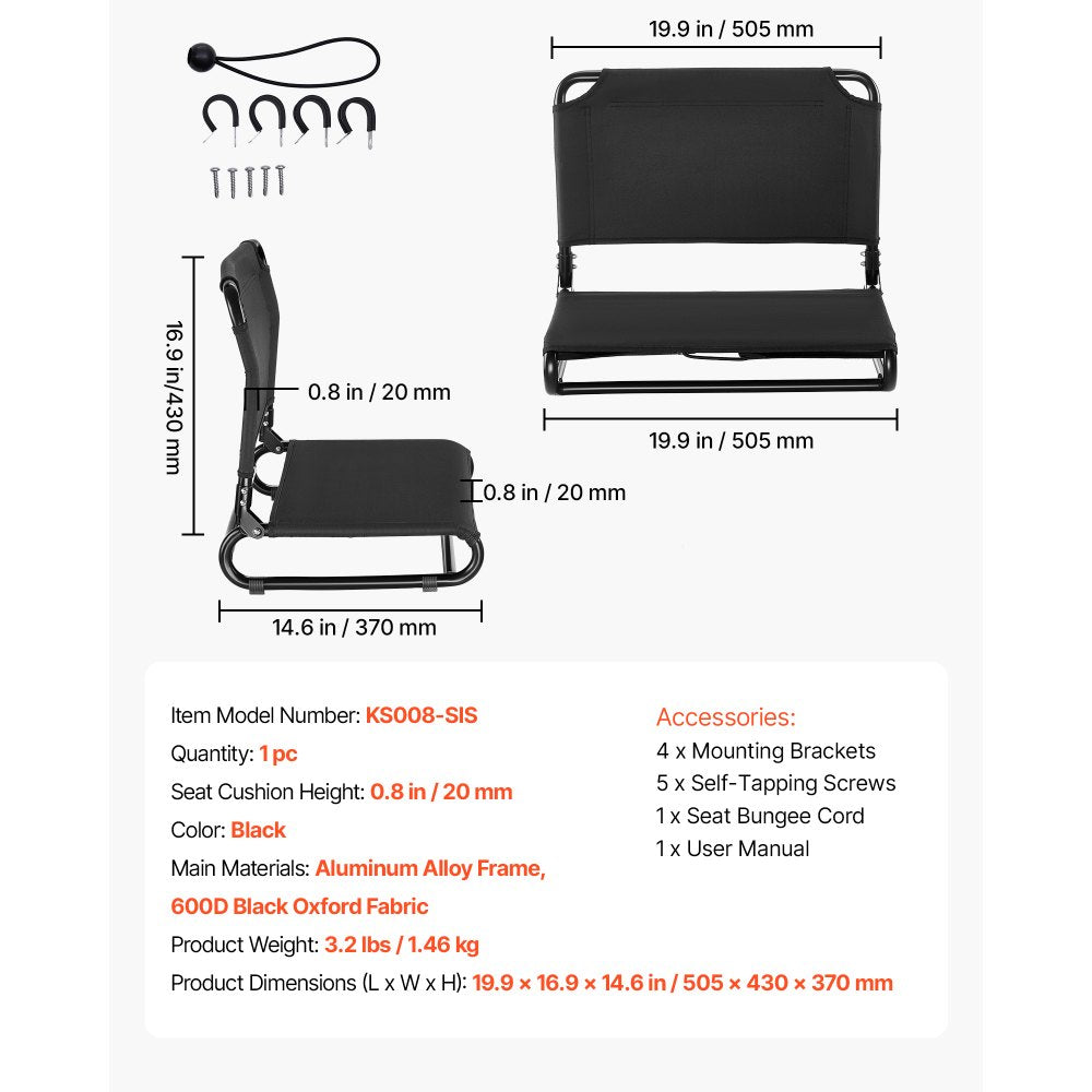VEVOR Kayak Seat, Folding Kayak Seat with Comfortable Back Support, Aluminum Alloy Frame & 600D Oxford Fabric, Easy Assembly for Paddling, Fishing and Recreational Kayaking
