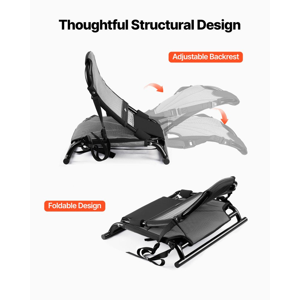 VEVOR Kayak Seat, 1 Pack 1.3" Raised Height, Universal Foldable Canoe Seat with Adjustable Back Support, Adjustable Straps, and Aluminum Alloy Frame for Sit-on-Top/Fishing/Inflatable Kayaks & Canoes