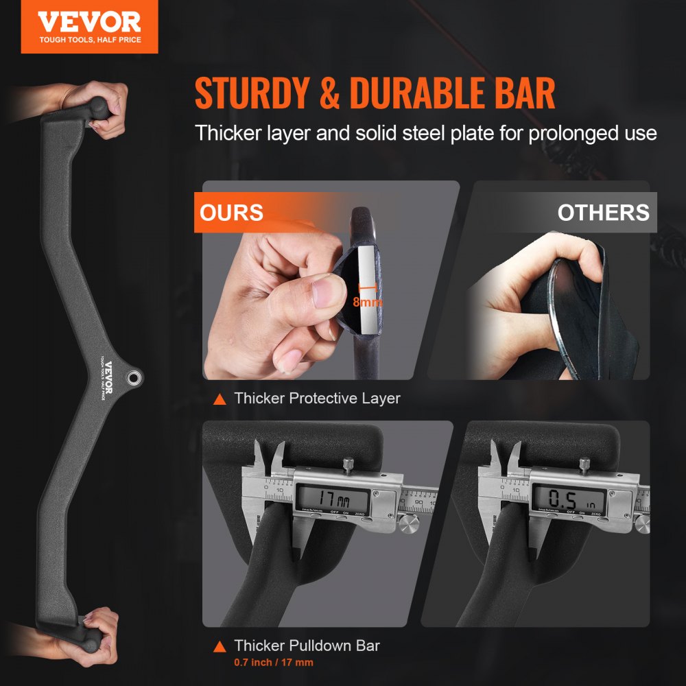 VEVOR LAT Pulldown Attachment, Cable Machine Rowing V-bar Attachment, Tricep Pull Down Bar, Back Strength Training Rubber Coated Handle Grip, Bicep Curl Tricep Lat Pulldown Bar for Home Gym Fitness