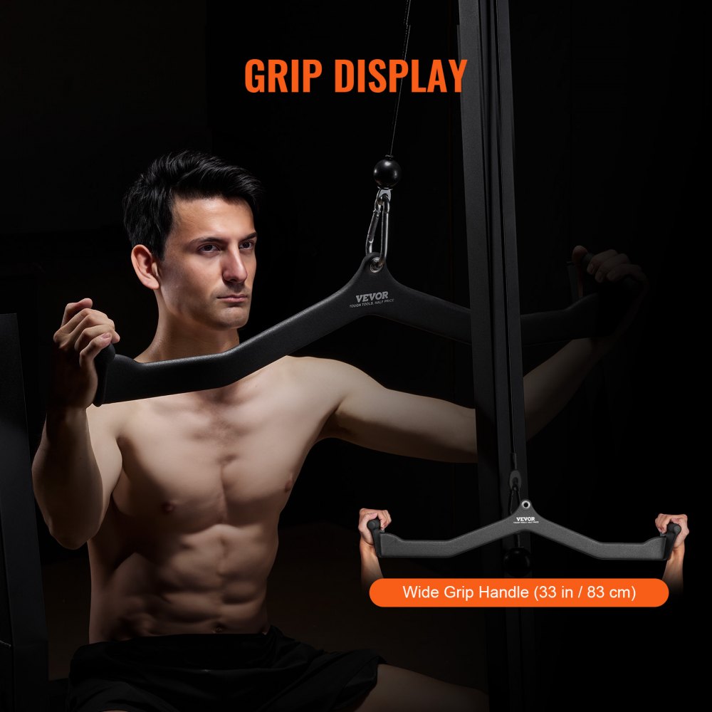 VEVOR LAT Pulldown Attachment, Cable Machine Rowing V-bar Attachment, Tricep Pull Down Bar, Back Strength Training Rubber Coated Handle Grip, Bicep Curl Tricep Lat Pulldown Bar for Home Gym Fitness
