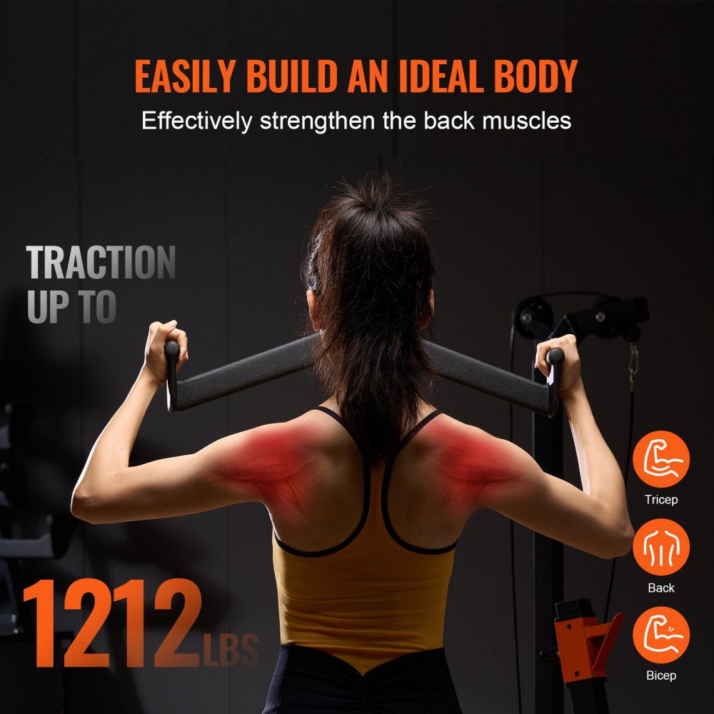 VEVOR LAT Pulldown Attachment, Cable Machine Rowing V-bar Attachment, Tricep Pull Down Bar, Back Strength Training Rubber Coated Handle Grip, Bicep Curl Tricep Lat Pulldown Bar for Home Gym Fitness