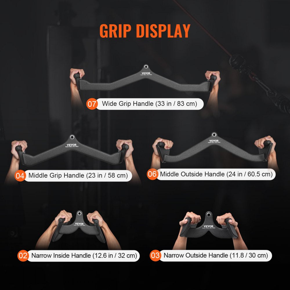 VEVOR LAT Pulldown Attachments, Cable Machine Rowing T-bar V-bar 5 Set, Tricep Pull Down Bar, Back Strength Training Rubber Coated Handle Grip, Bicep Curl Tricep Lat Pulldown Bar for Home Gym Fitness