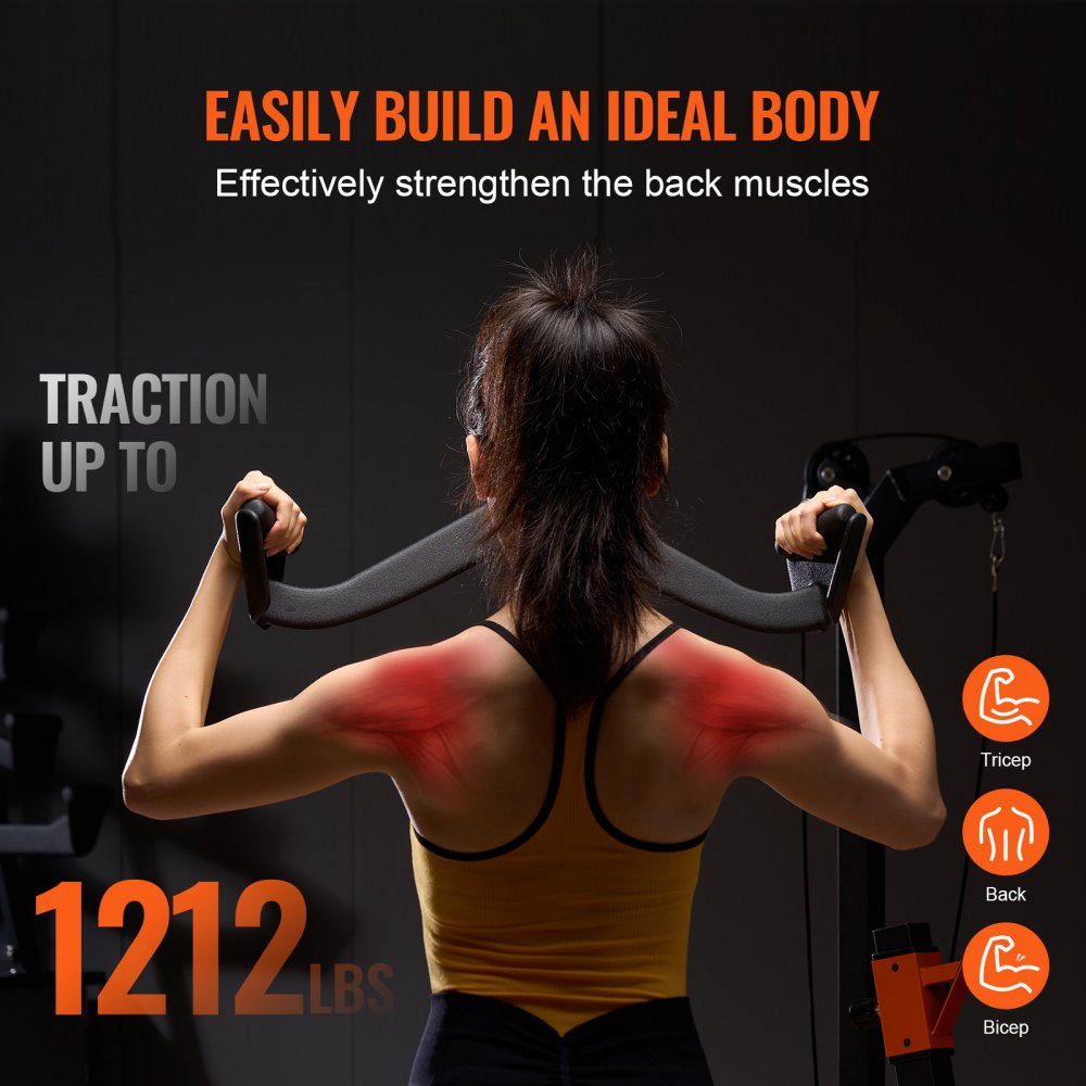 VEVOR LAT Pulldown Attachment, Cable Machine Rowing V-bar Attachment, Tricep Pull Down Bar, Back Strength Training Rubber Coated Handle Grip, Bicep Curl Tricep Lat Pulldown Bar for Home Gym Fitness