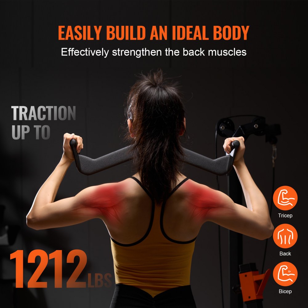 VEVOR LAT Pulldown Attachment, Cable Machine Rowing V-bar Attachment, Tricep Pull Down Bar, Back Strength Training Rubber Coated Handle Grip, Bicep Curl Tricep Lat Pulldown Bar for Home Gym Fitness