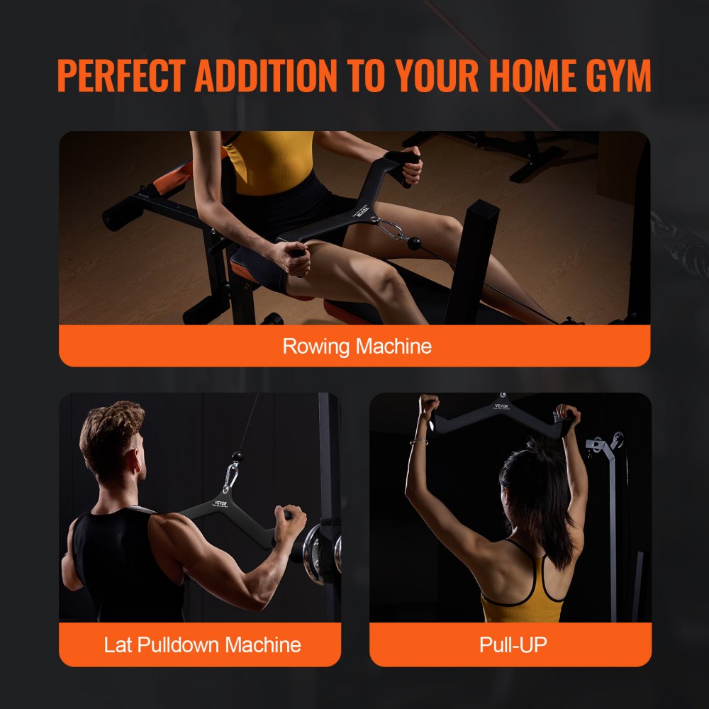 VEVOR LAT Pulldown Attachment, Cable Machine Rowing V-bar Attachment, Tricep Pull Down Bar, Back Strength Training Rubber Coated Handle Grip, Bicep Curl Tricep Lat Pulldown Bar for Home Gym Fitness