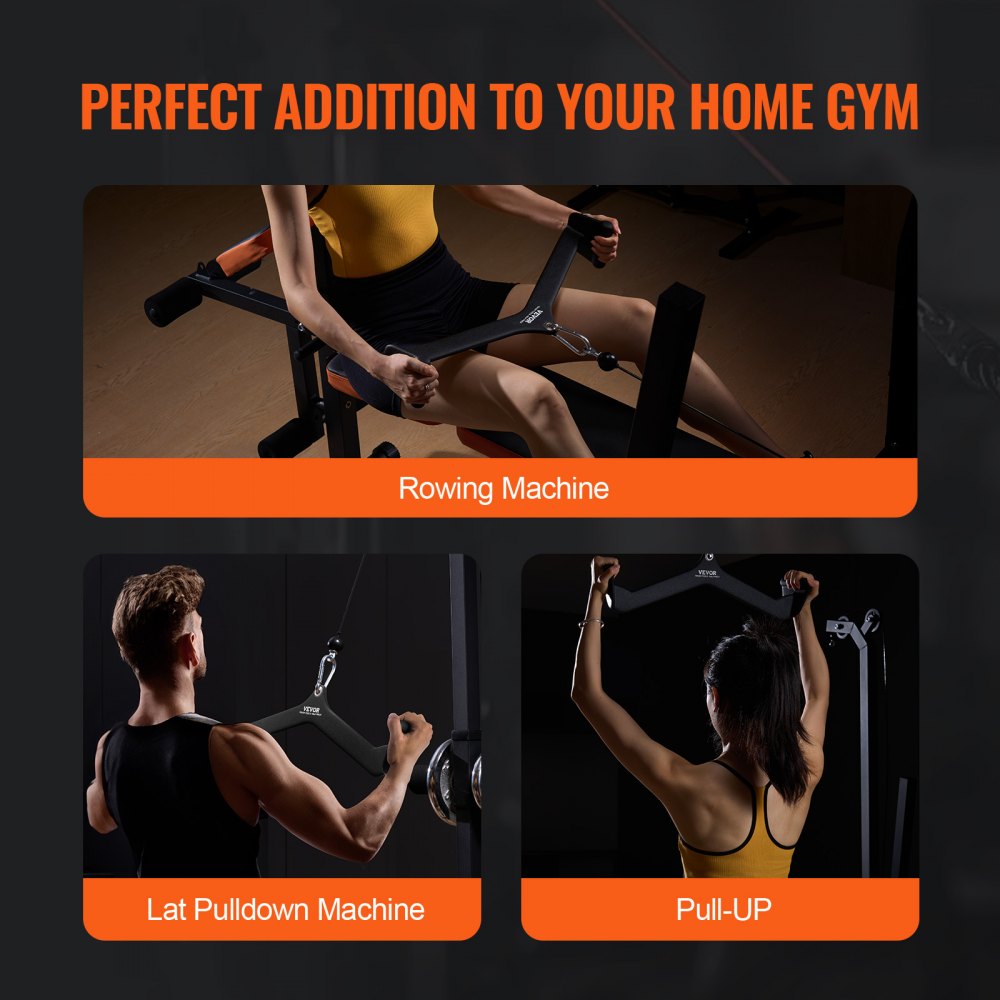 VEVOR LAT Pulldown Attachments, Cable Machine Rowing T-bar V-bar 7 Set, Tricep Pull Down Bar, Back Strength Training Rubber Coated Handle Grip, Bicep Curl Tricep Lat Pulldown Bar for Home Gym Fitness