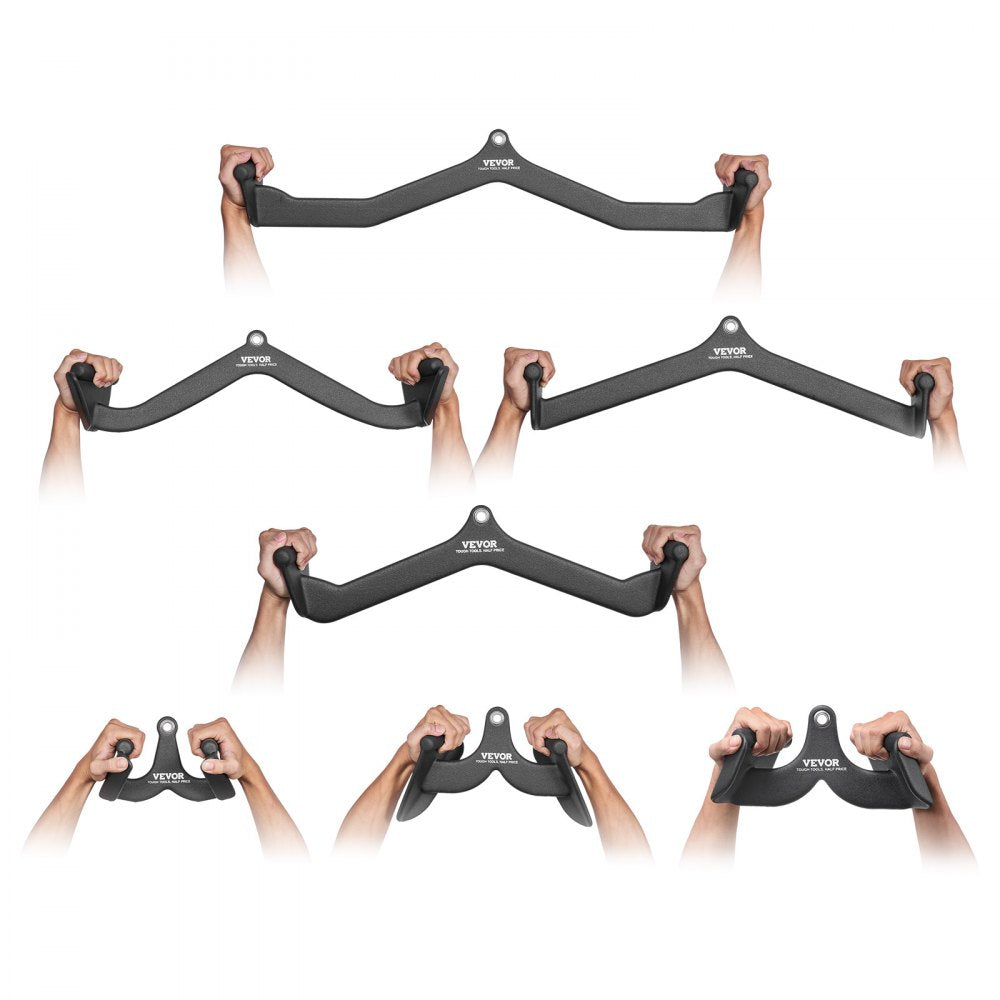 VEVOR LAT Pulldown Attachments, Cable Machine Rowing T-bar V-bar 7 Set, Tricep Pull Down Bar, Back Strength Training Rubber Coated Handle Grip, Bicep Curl Tricep Lat Pulldown Bar for Home Gym Fitness