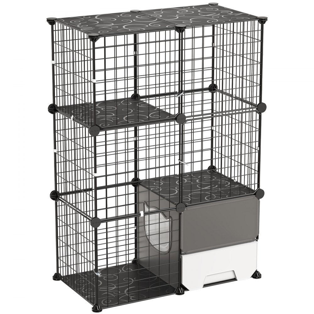 VEVOR Cat Cage 3-Tier 28"x17.91"x40.98" DIY Cat Playpen with Litter Box, Indoor Enclosure Detachable Metal Wire Kennel Crate, Large Exercise Place Ideal for 1-2 Cats, Kittens and Small Animals, Black