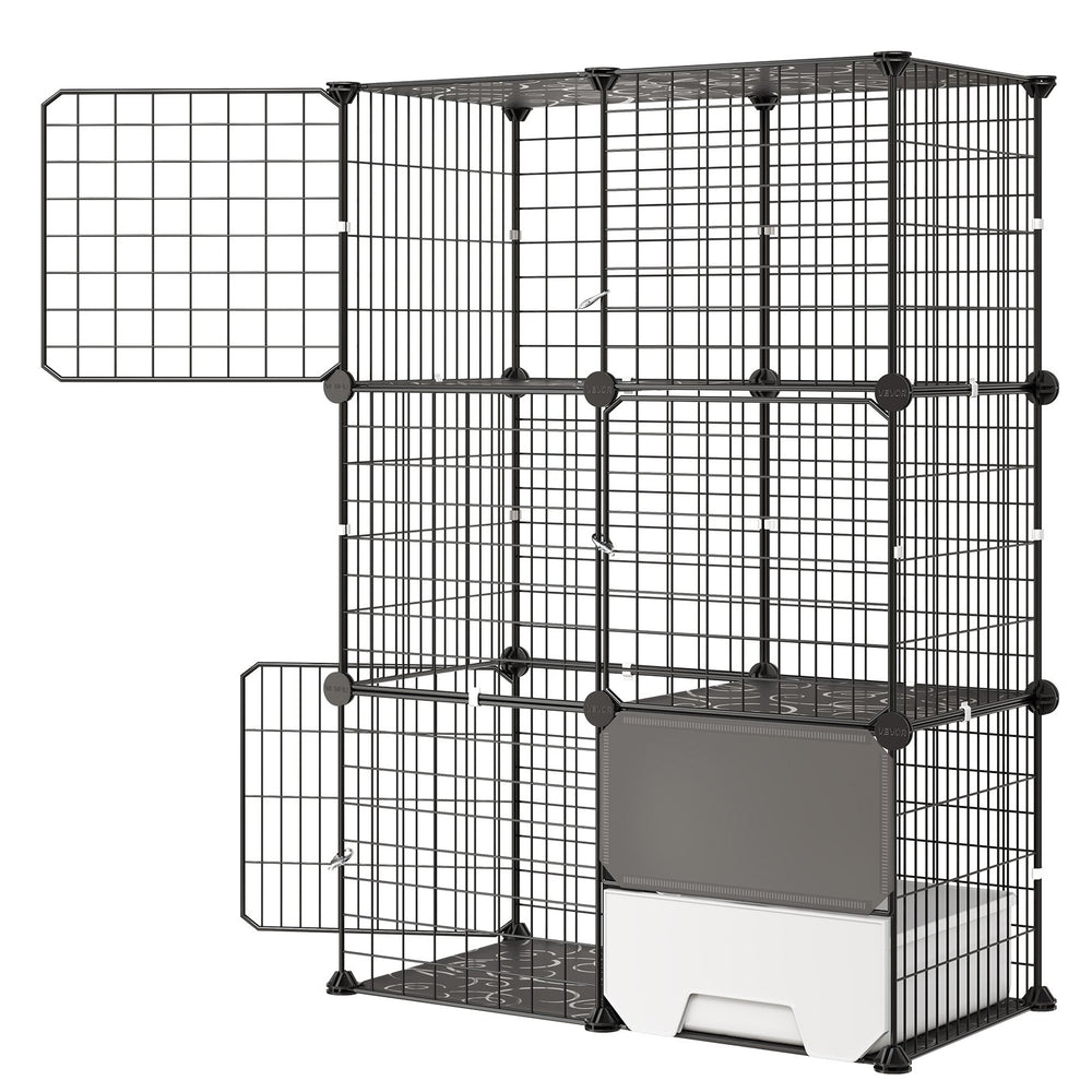VEVOR Cat Cage 3-Tier 28"x17.91"x40.98" DIY Cat Playpen with Litter Box, Indoor Enclosure Detachable Metal Wire Kennel Crate, Large Exercise Place Ideal for 1-2 Cats, Kittens and Small Animals, Black