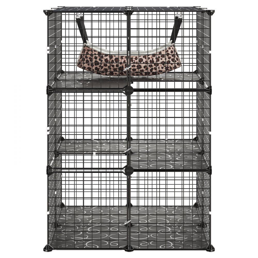 VEVOR Cat Cage 3-Tier 27.99"x27.99"x40.98" DIY Cat Playpen with Hammock, Indoor Enclosure Detachable Metal Wire Kennel Crate, Large Exercise Place Ideal for 1-2 Cats, Kittens and Small Animals, Black