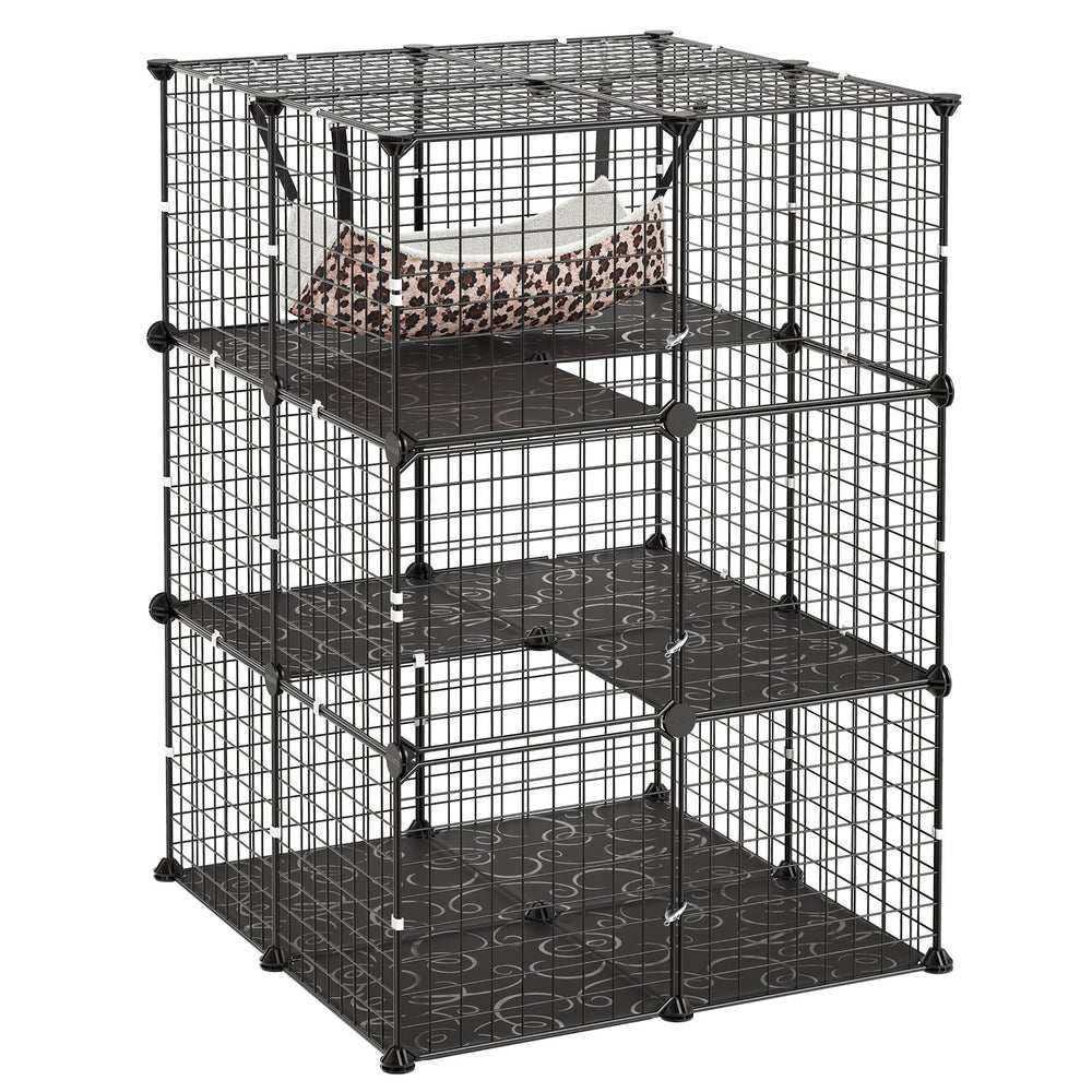 VEVOR Cat Cage 3-Tier 27.99"x27.99"x40.98" DIY Cat Playpen with Hammock, Indoor Enclosure Detachable Metal Wire Kennel Crate, Large Exercise Place Ideal for 1-2 Cats, Kittens and Small Animals, Black