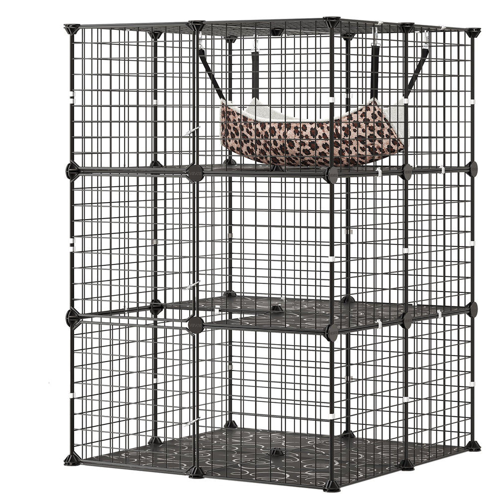 VEVOR Cat Cage 3-Tier 27.99"x27.99"x40.98" DIY Cat Playpen with Hammock, Indoor Enclosure Detachable Metal Wire Kennel Crate, Large Exercise Place Ideal for 1-2 Cats, Kittens and Small Animals, Black