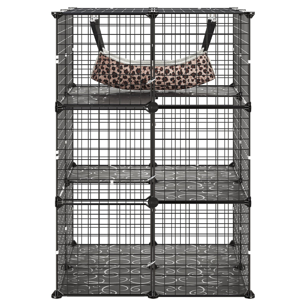 VEVOR Cat Cage 3-Tier 27.99"x27.99"x40.98" DIY Cat Playpen with Hammock, Indoor Enclosure Detachable Metal Wire Kennel Crate, Large Exercise Place Ideal for 1-2 Cats, Kittens and Small Animals, Black