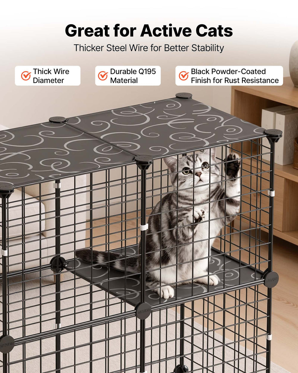 VEVOR Cat Cage 3-Tier 28"x13.98"x40.98" DIY Cat Playpen Indoor Enclosure, Detachable Metal Wire Kennel Crate, Large Exercise Place Ideal for 1-2 Cats, Kittens, Rabbits, Ferrets & Small Animals, Black