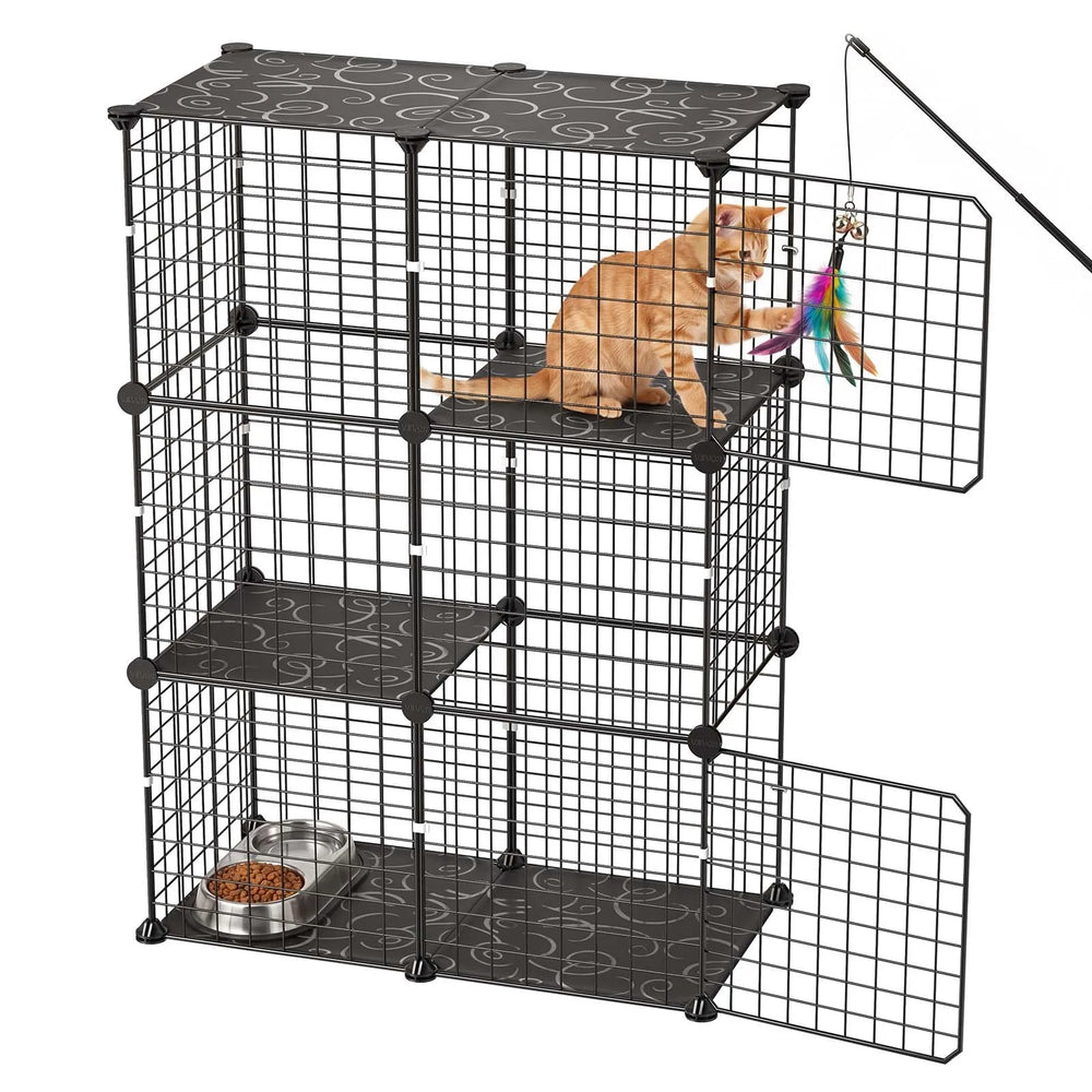VEVOR Cat Cage 3-Tier 28"x13.98"x40.98" DIY Cat Playpen Indoor Enclosure, Detachable Metal Wire Kennel Crate, Large Exercise Place Ideal for 1-2 Cats, Kittens, Rabbits, Ferrets & Small Animals, Black