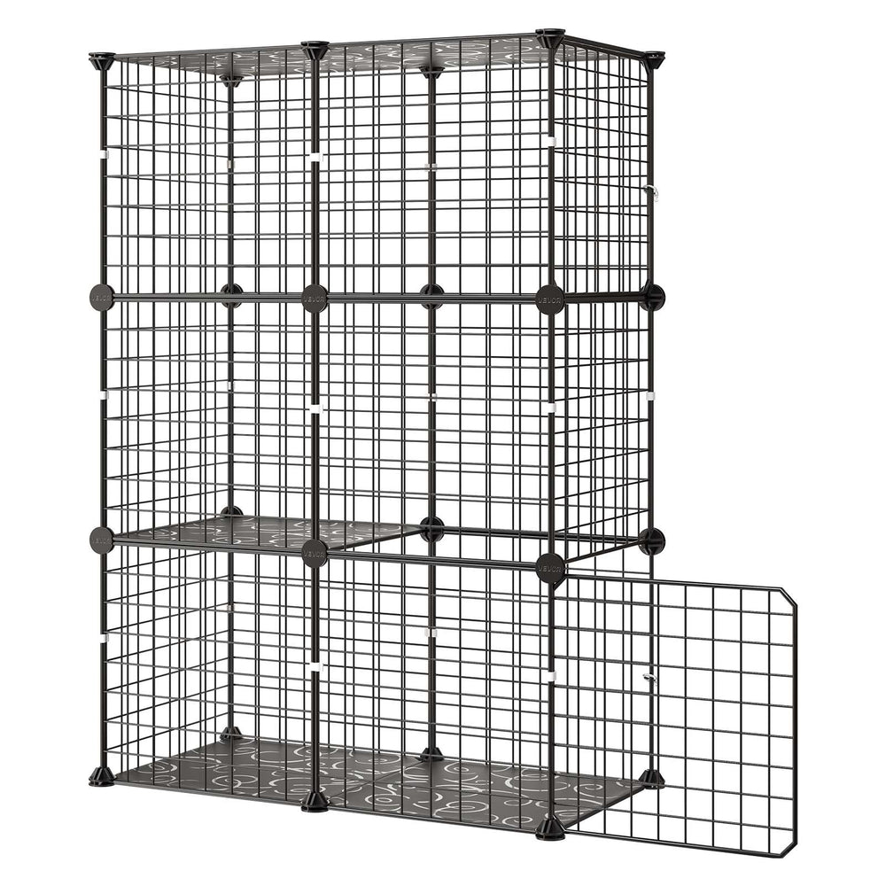 VEVOR Cat Cage 3-Tier 28"x13.98"x40.98" DIY Cat Playpen Indoor Enclosure, Detachable Metal Wire Kennel Crate, Large Exercise Place Ideal for 1-2 Cats, Kittens, Rabbits, Ferrets & Small Animals, Black