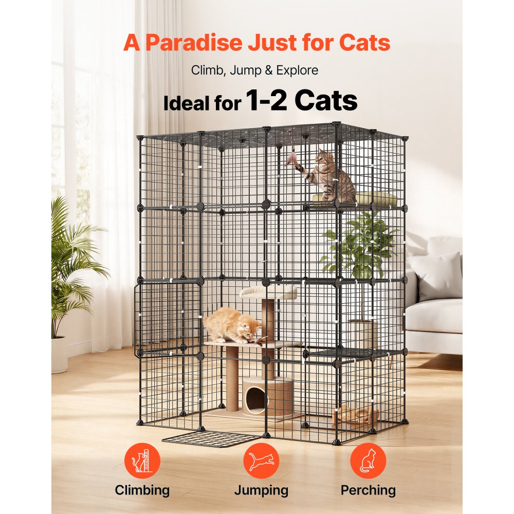 VEVOR Cat Cage 4-Tier 40.98"x27.99"x55" DIY Cat Playpen Indoor Enclosure, Detachable Metal Wire Kennel Crate with 4 Doors, Large Exercise Place Ideal for 1-2 Cats, Kittens and Small Animals, Black