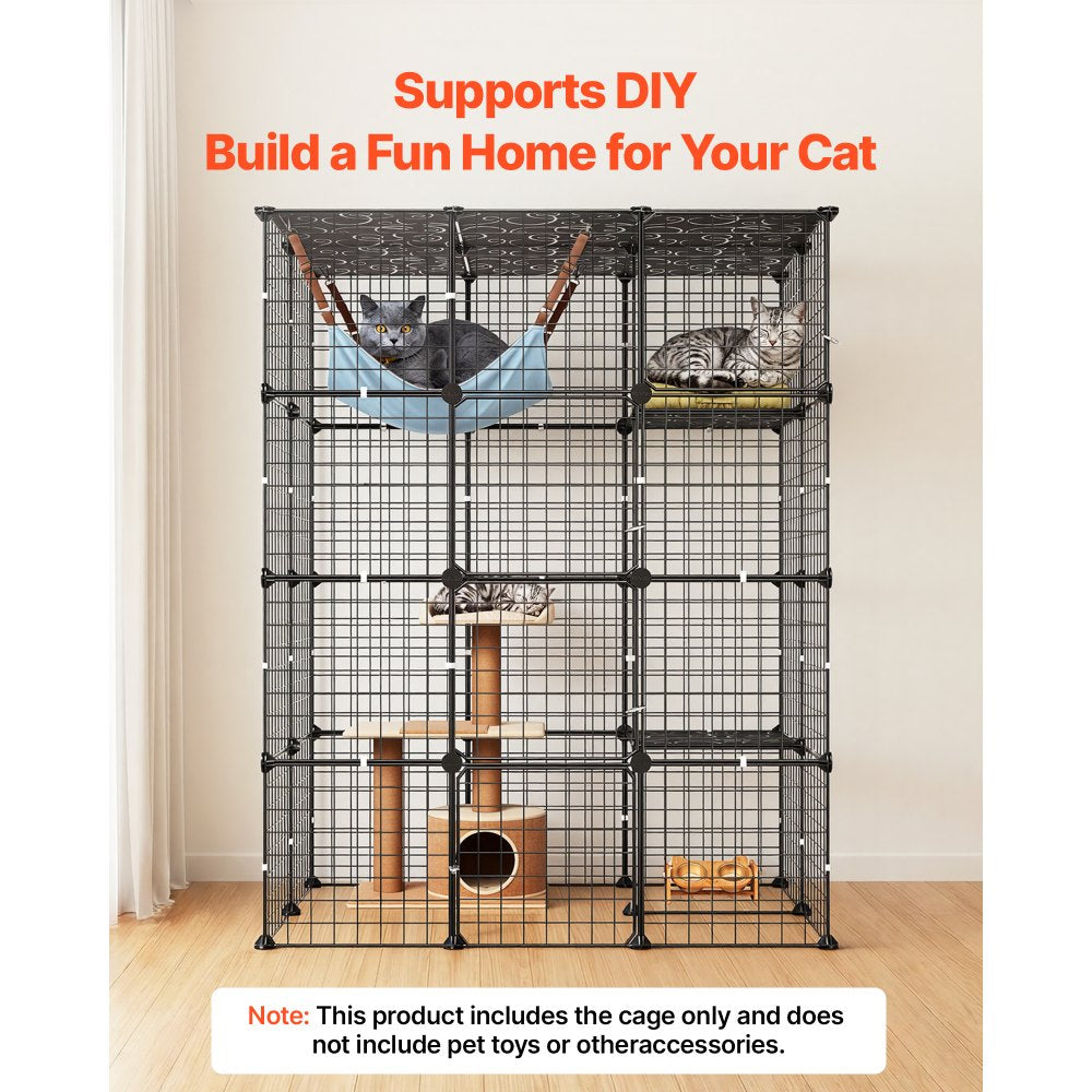 VEVOR Cat Cage 4-Tier 40.98"x27.99"x55" DIY Cat Playpen Indoor Enclosure, Detachable Metal Wire Kennel Crate with 4 Doors, Large Exercise Place Ideal for 1-2 Cats, Kittens and Small Animals, Black
