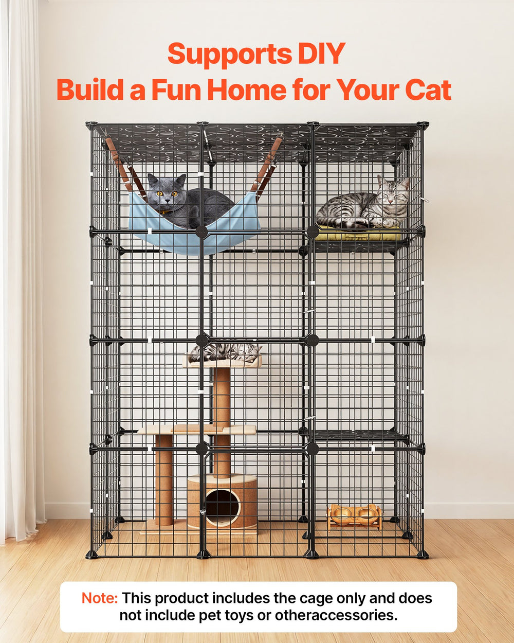 VEVOR Cat Cage 4-Tier 40.98"x27.99"x55" DIY Cat Playpen Indoor Enclosure, Detachable Metal Wire Kennel Crate with 4 Doors, Large Exercise Place Ideal for 1-2 Cats, Kittens and Small Animals, Black