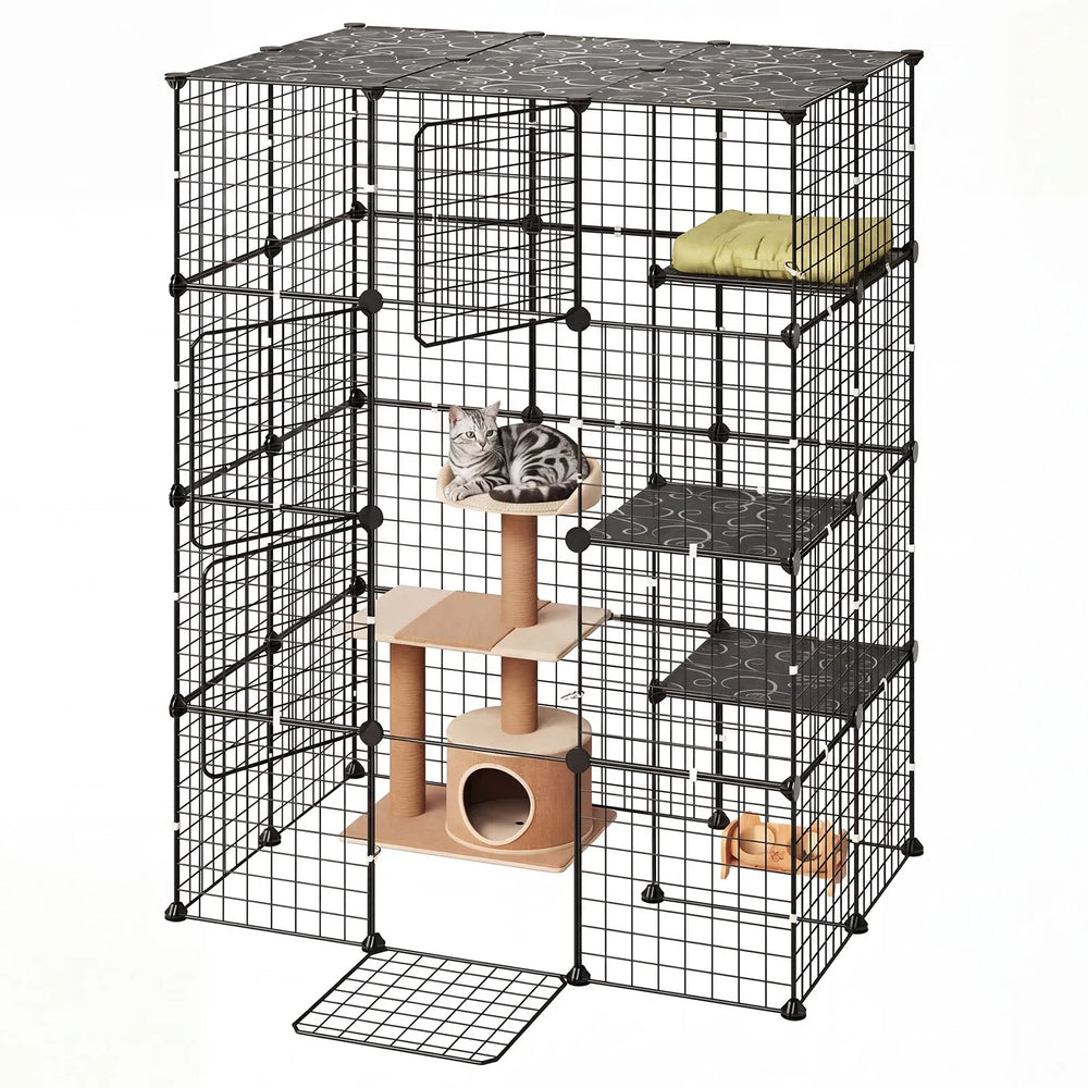 VEVOR Cat Cage 4-Tier 40.98"x27.99"x55" DIY Cat Playpen Indoor Enclosure, Detachable Metal Wire Kennel Crate with 4 Doors, Large Exercise Place Ideal for 1-2 Cats, Kittens and Small Animals, Black
