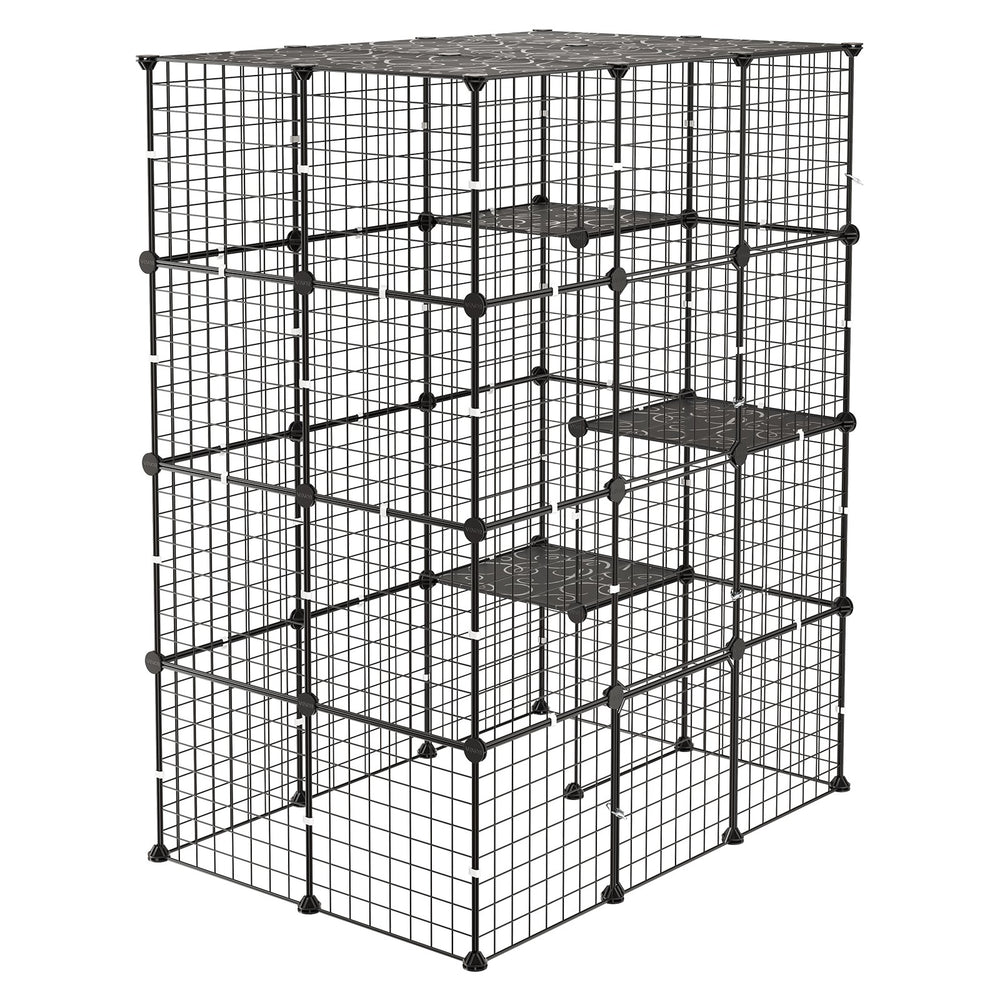 VEVOR Cat Cage 4-Tier 40.98"x27.99"x55" DIY Cat Playpen Indoor Enclosure, Detachable Metal Wire Kennel Crate with 4 Doors, Large Exercise Place Ideal for 1-2 Cats, Kittens and Small Animals, Black