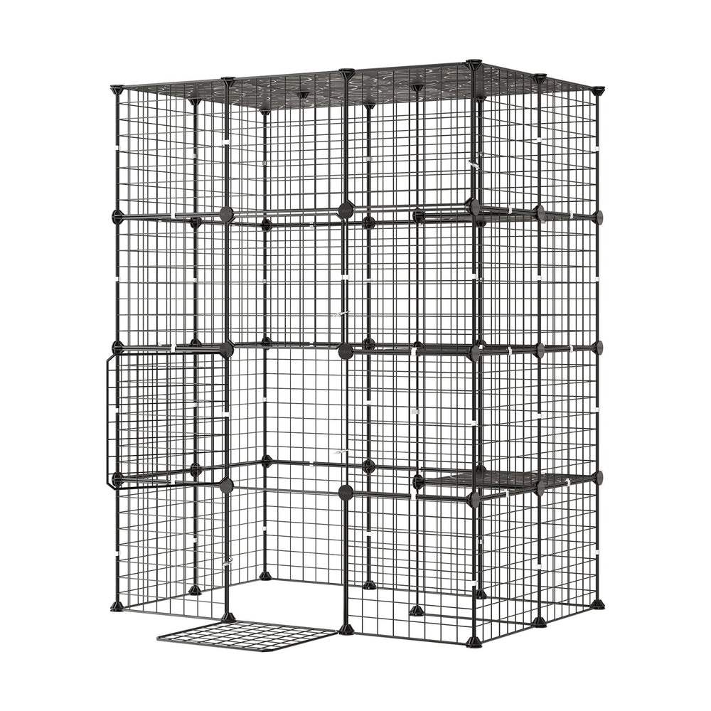 VEVOR Cat Cage 4-Tier 40.98"x27.99"x55" DIY Cat Playpen Indoor Enclosure, Detachable Metal Wire Kennel Crate with 4 Doors, Large Exercise Place Ideal for 1-2 Cats, Kittens and Small Animals, Black