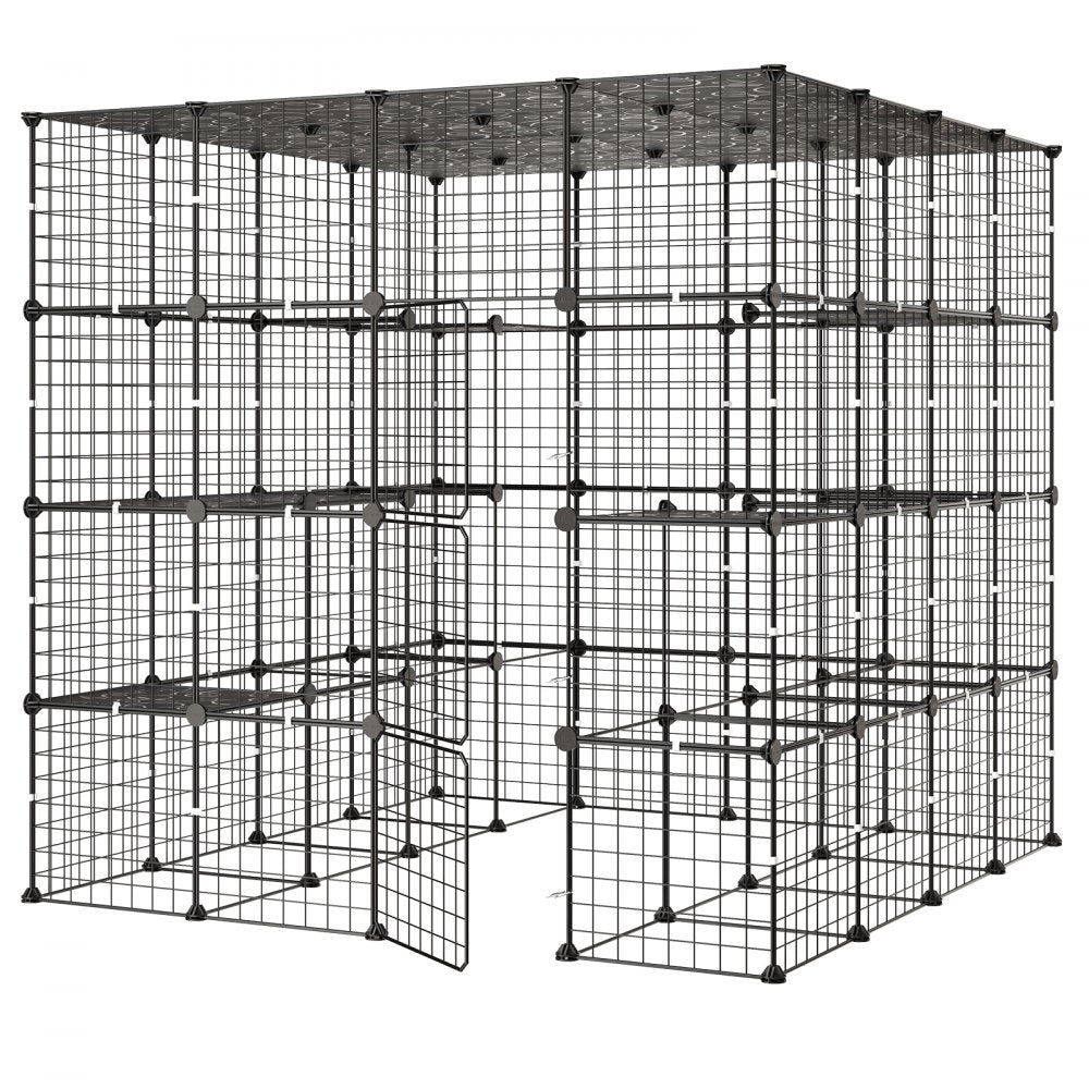 VEVOR Cat Cage 4-Tier 55"x55"x55" Large DIY Cat Playpen Indoor Enclosure, Detachable Metal Wire Kennel Crate with 3 Doors & Locks, Exercise Place Ideal for 2-3 Cats, Kittens and Small Animals, Black